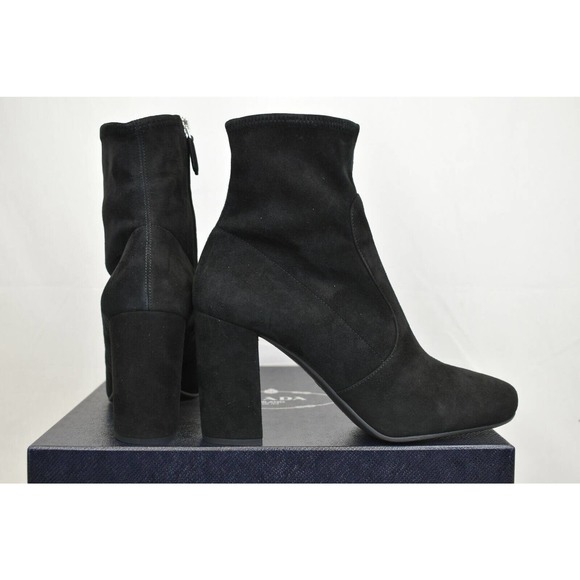 PRADA 1T193F BLACK SUEDE SHORT ANKLE ZIPPER CLASSIC PUMPS BOOTS 40 $975 ITALY - Picture 7 of 12